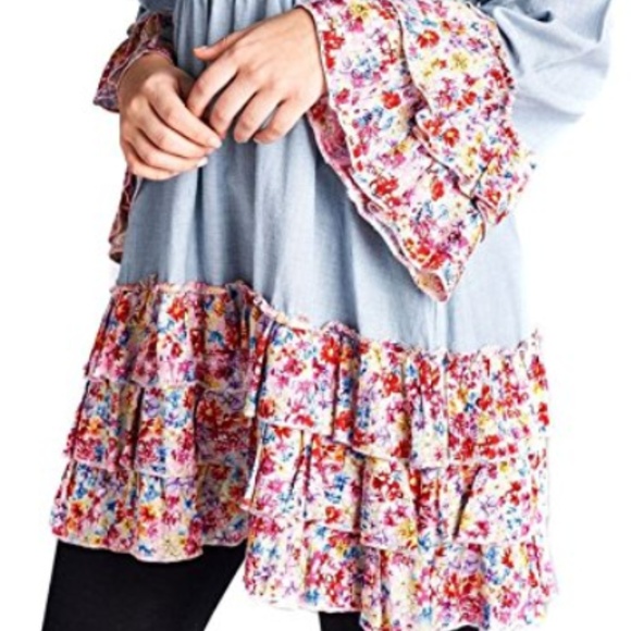 Dresses & Skirts - Cute Plus Size Pleated Chambray BoHo Gypsie Mini